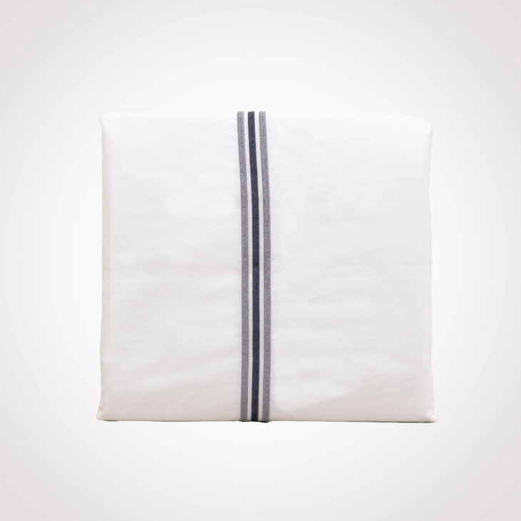 Duvet Cover White W/3 Grey Line Emb. 100% Cotton 200TC
